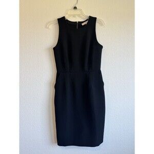 Loft Women's Solid Black Sleeveless Sheath Dress Zip Up Pockets Size 4
